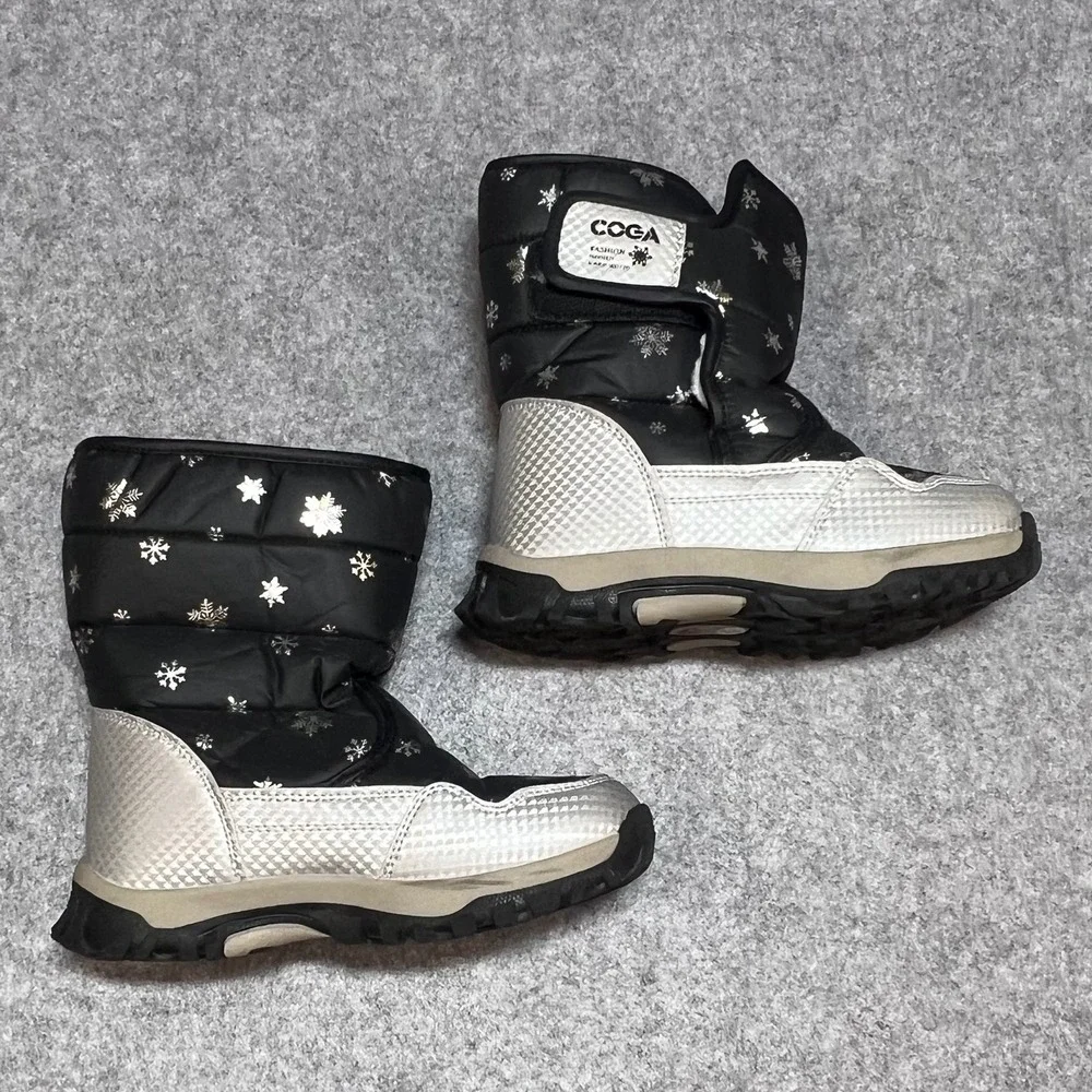 Coga Kids Black Silver Snowflake Faux Fur Lined Winter Snow Boots Size 32